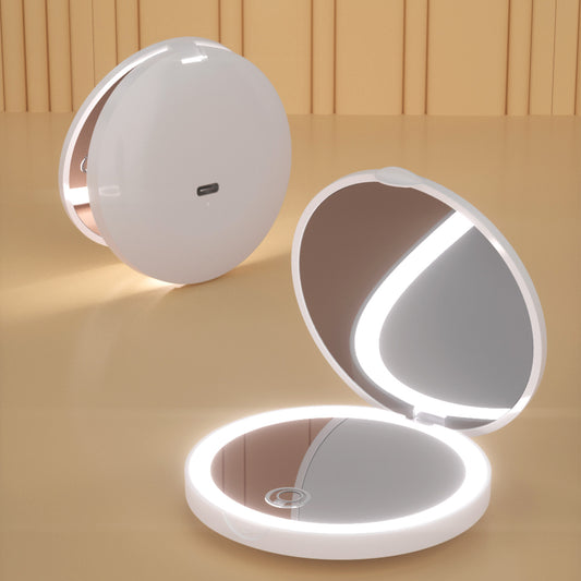 Espejo de maquillaje LED portátil plegable luminoso